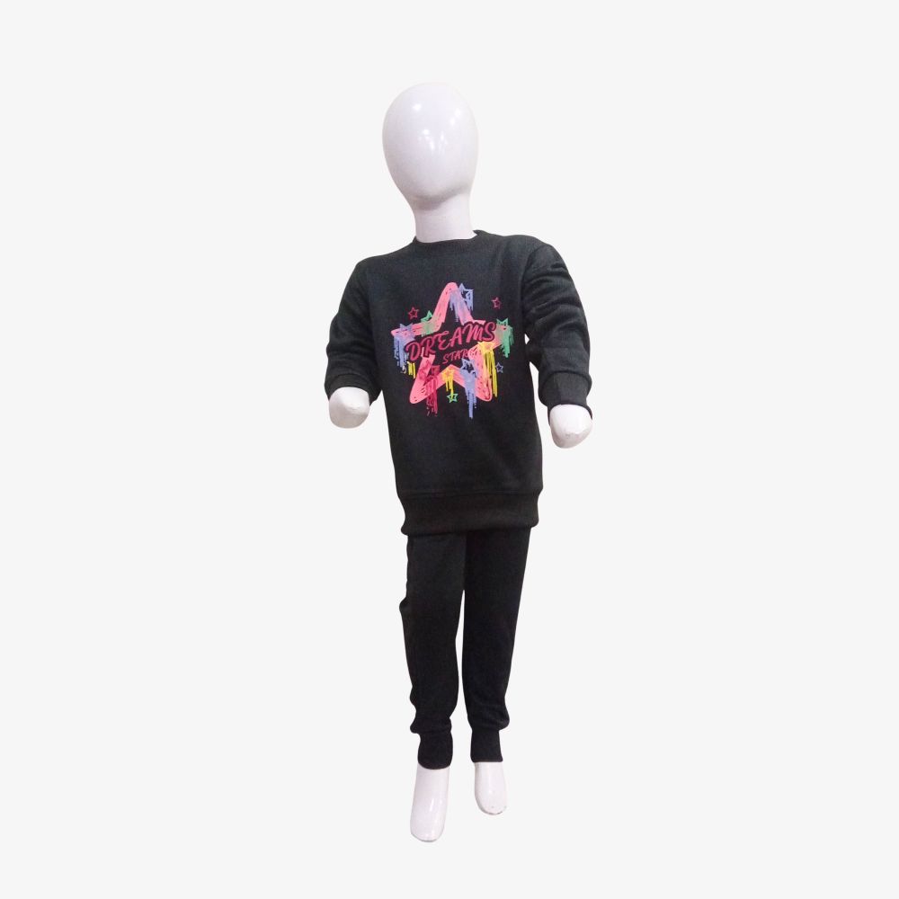 1 Star Print Black Kids Sweatshirt & Jogger Set - Image 1
