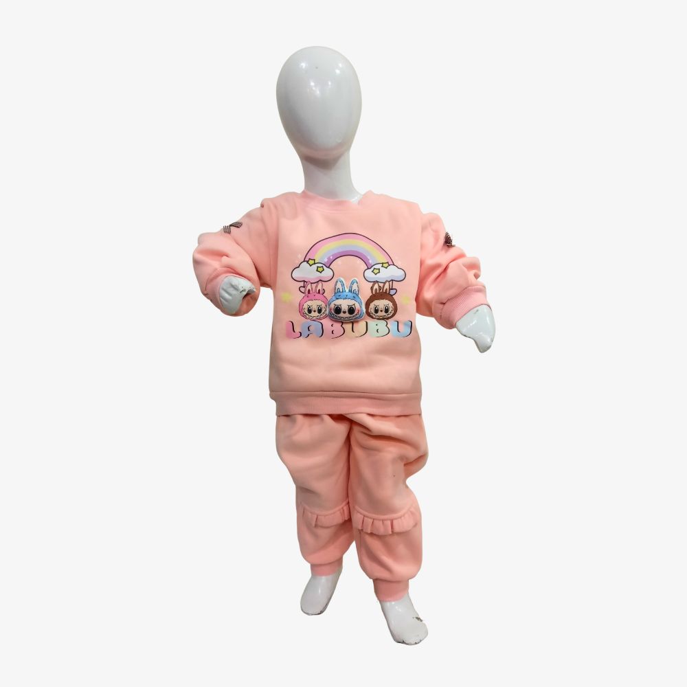3 Pink Cartoon Character Kids Sweatshirt & Pants Set - Image 1