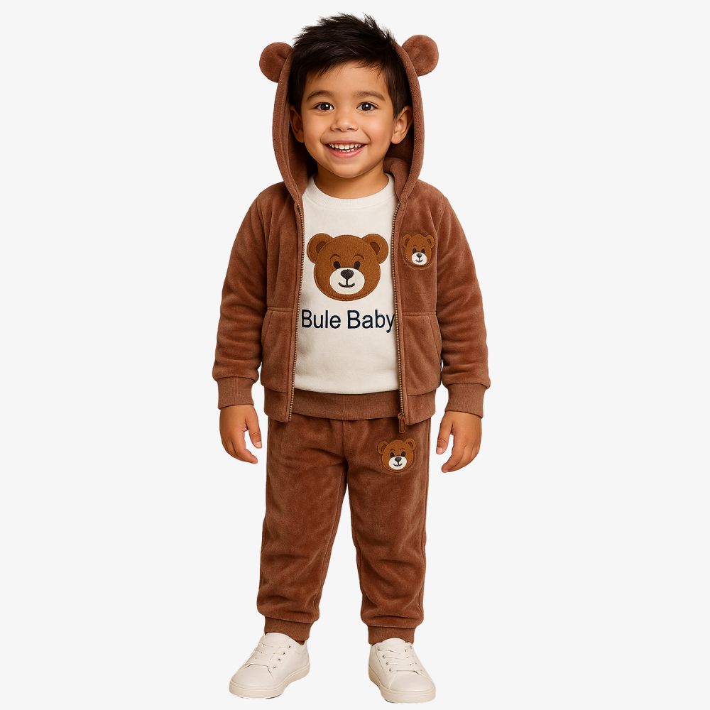 Untitled (1000 x 1000 px) (4) Brown Teddy Bear Velvet Kids Winter Tracksuit Set - Image 1