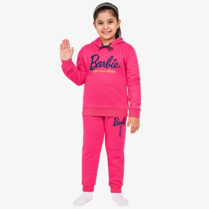 Girls’ Barbie Hot Pink Hoodie & Jogger Set – “Own Your Unique” Loungewear Outfit
