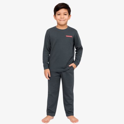 Boys’ Charcoal Grey Long Sleeve Lounge Set – Cozy Two-Piece Sleepwear or Casual Wear